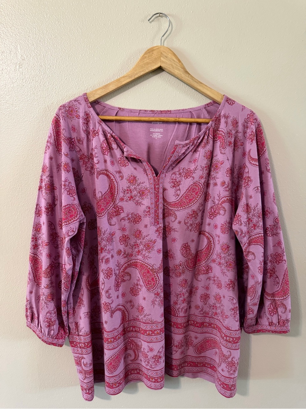 J. Jill | Purejill Split Neck Border Paisley Printed Top, Tencel/Cotton, Medium